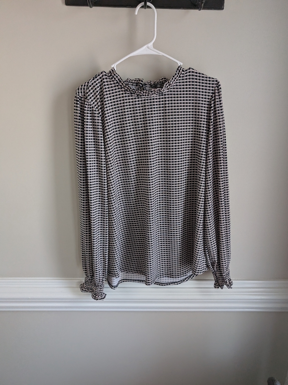 Long Sleeve Dot Print Blouse With Ruffles